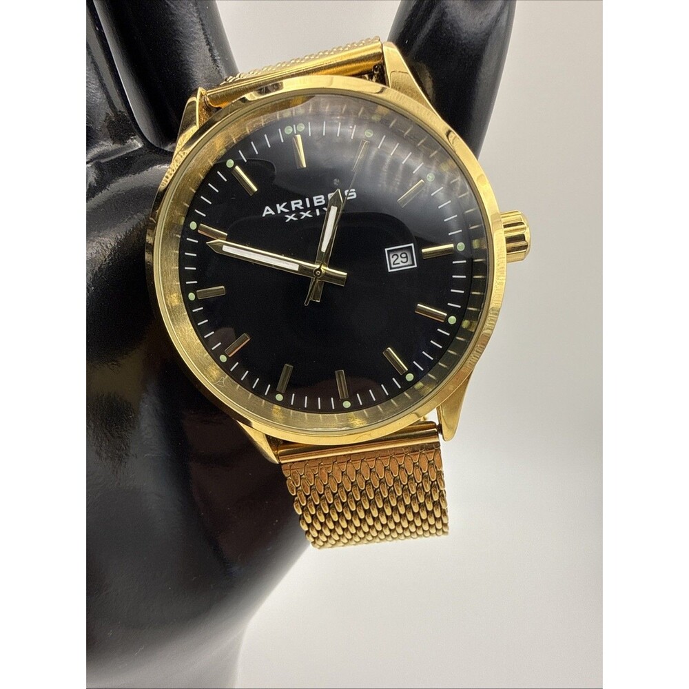 Akribos Xxiv Men's Watch Gold With Black Face New Battery